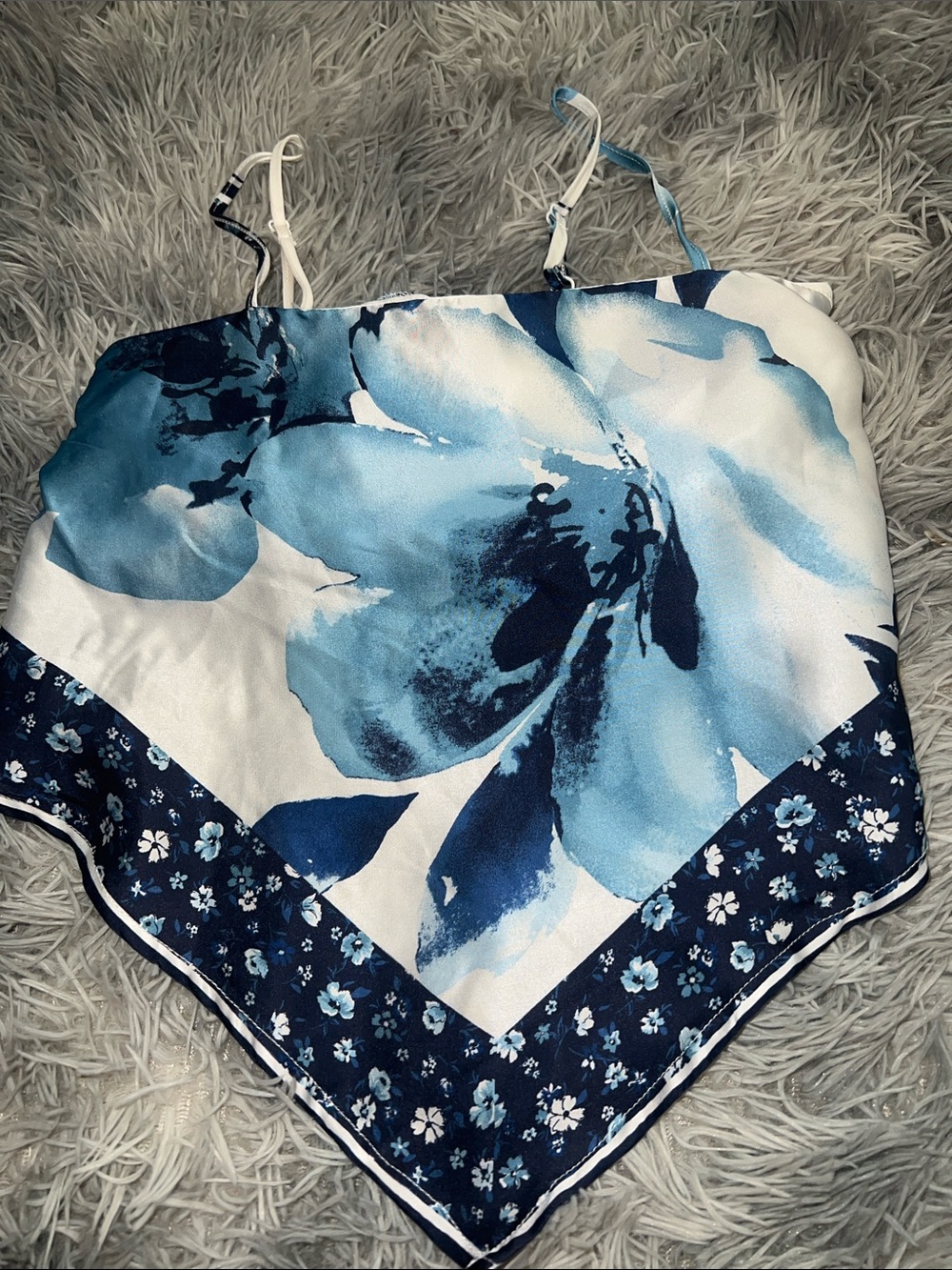 Xhilaration Light Blue Smocked Cami with White Accents